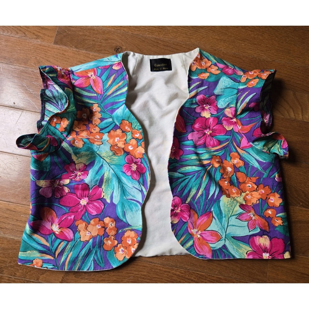 Equestrian Style Equesline Cropped Vest Floral Made In Maine VTG Small Western